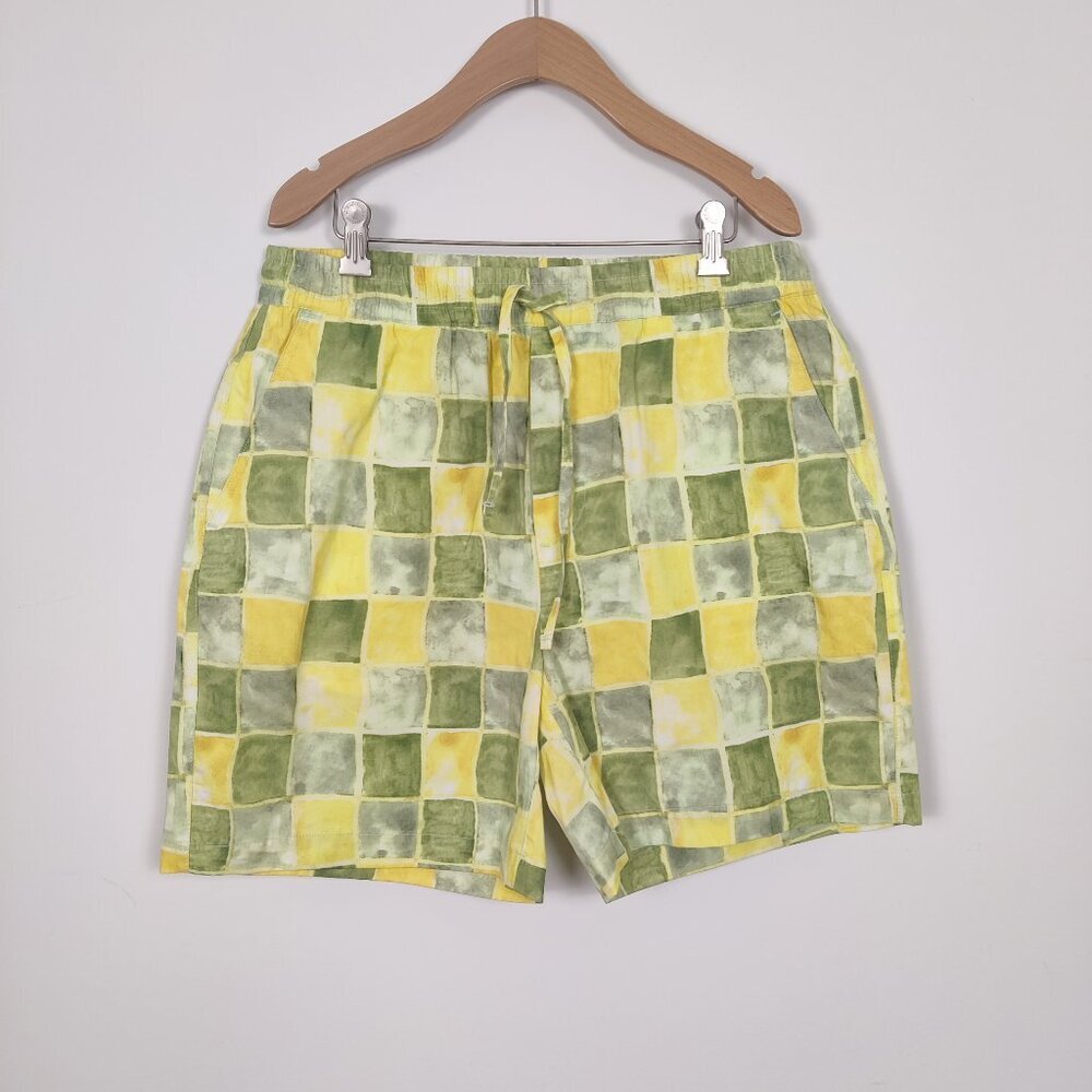 Zara Men's Short in Yellow Green Size Medium 100% Cotton Summer Beach NEW